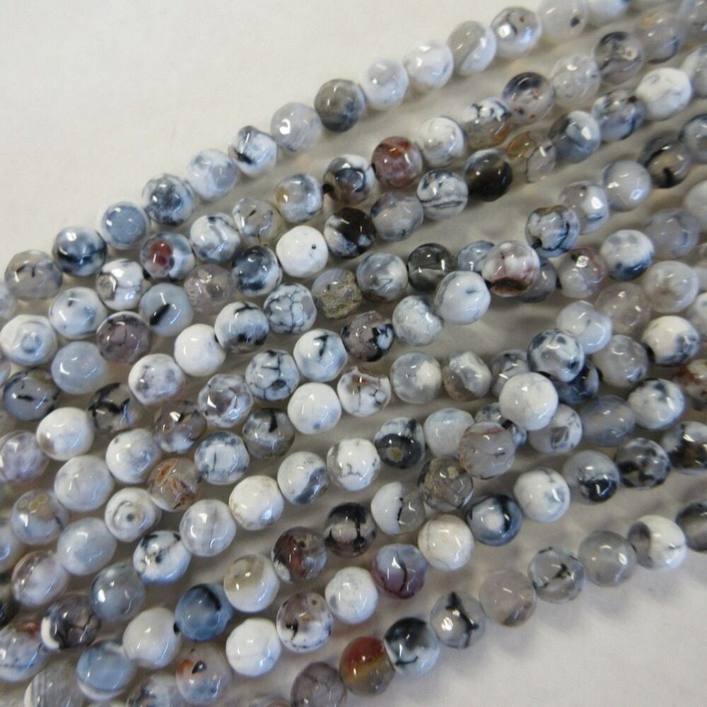 6MM Grey & White Fire Crackle Agate Beads-ONE Gemstone Bead Strand-Crafts‎ NWT